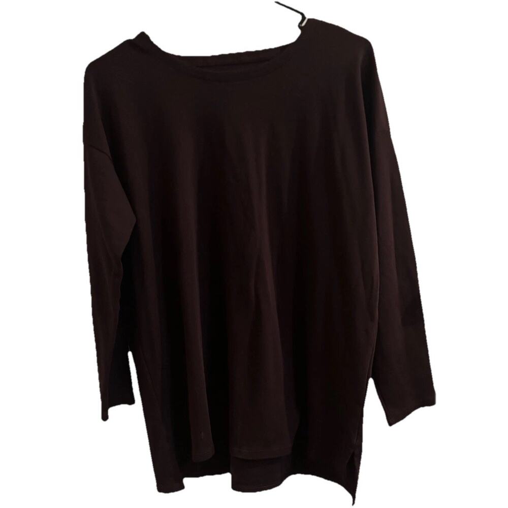 J Jill Simply Supima Crew Neck Tunic Medium Petite Burgandy Oversized Lagenlook